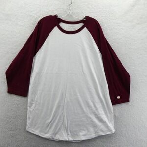 Homefield Raglan Shirt Womens 2XL XXL White Maroon 3/4 Sleeve Cotton Blend
